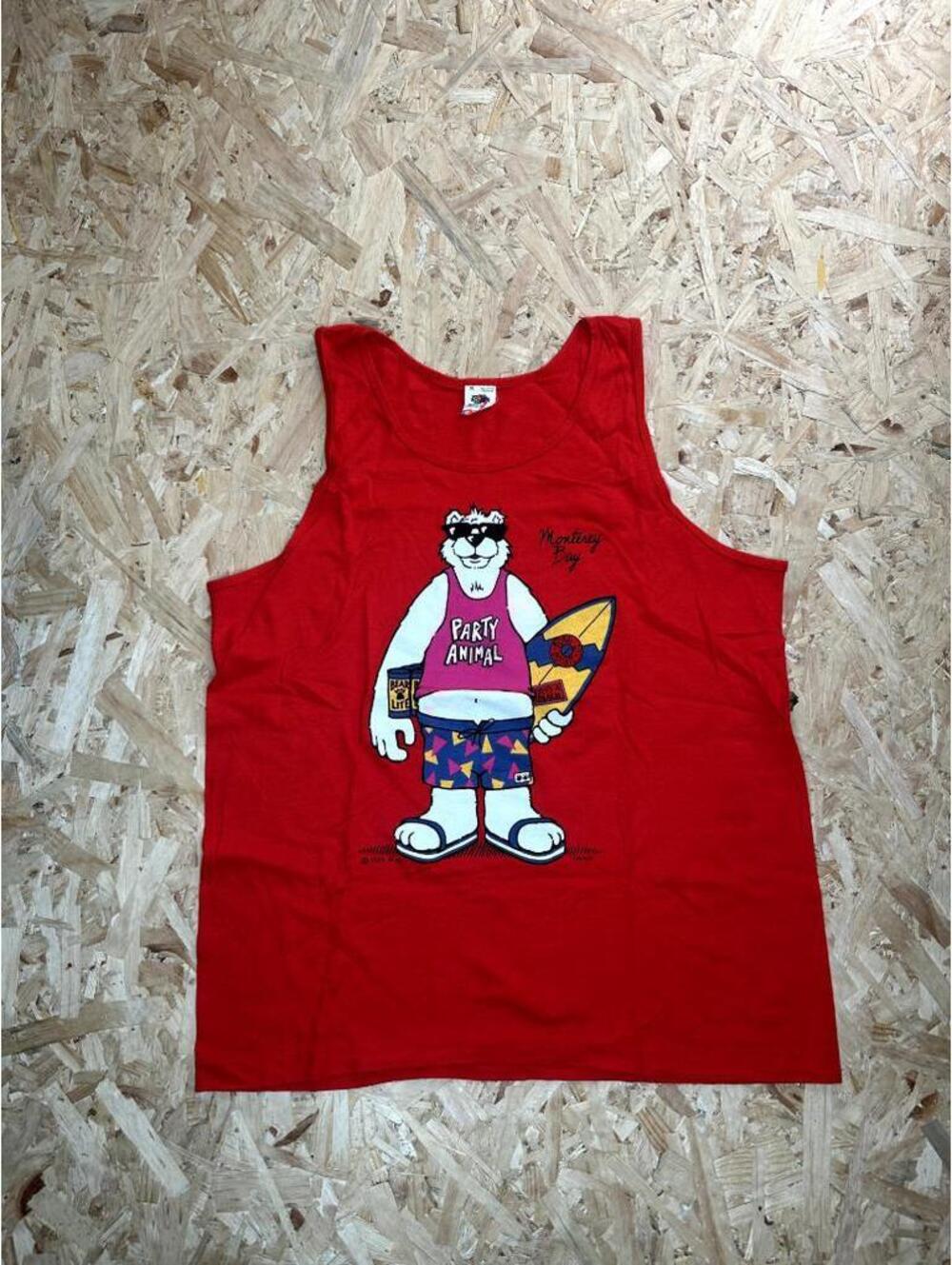 Vintage 80s Monterey Bay Party Animal Tank Top Mens XL Red Fruit of the Loom USA
